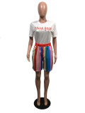 Casual Print T-shirt Striped Shorts Two Piece Set OMY-8022