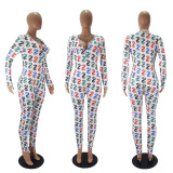 Casual Printed Long Sleeve Home Jumpsuits SHD-9462