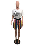 Casual Print T-shirt Striped Shorts Two Piece Set OMY-8022