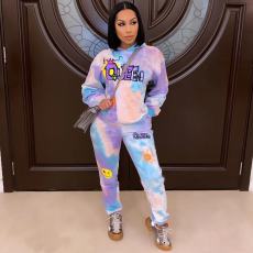 Plus Size Casual Printed Hooded  Two Piece Sets OM-1193