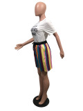 Casual Print T-shirt Striped Shorts Two Piece Set OMY-8022