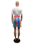 Casual Print T-shirt Striped Shorts Two Piece Set OMY-8022