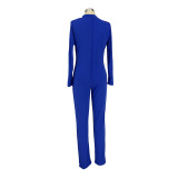 Casual Solid Front Zipper Long Sleeve Jumpsuits AIL-138