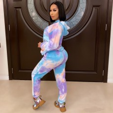 Plus Size Casual Printed Hooded  Two Piece Sets OM-1193