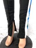 Casual Sports Splice Zipper Coat And Hem Split Trouser Two Piece Set XYF-9068