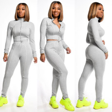 Casual Zipper Slim Coat And Pants Sportswear Suit MEI-9132