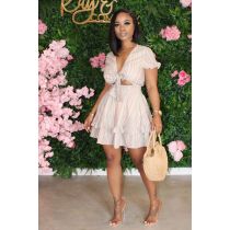 Sexy Short Sleeve Tie Up Dress OMY-8065