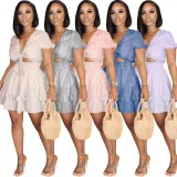 Sexy Short Sleeve Tie Up Dress OMY-8065