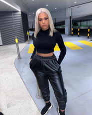 Plus Size Sexy Black PU Leather Pants CL-6100