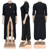 Plus Size 5XL Solid Color Sexy Hollow Out Split Long Top ASL-7008