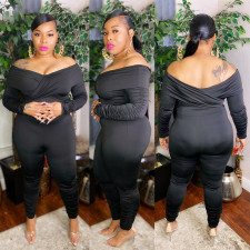 Plus Size 5XL Solid Slash Neck Tight Jumpsuit OSIF-20959
