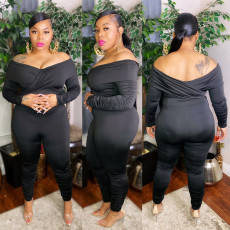 Plus Size 5XL Solid Slash Neck Tight Jumpsuit OSIF-20959