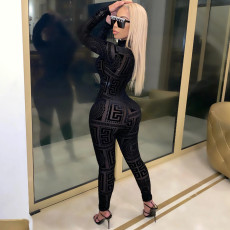 Geometric Print Long Sleeve Tight Jumpsuits SFY-213