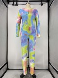 Tie Dye Print Long Sleeve Two Piece Pants Set XMY-9281