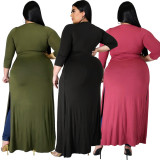 Plus Size 5XL Solid Color Sexy Hollow Out Split Long Top ASL-7008