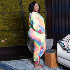 Plus Size 5XL Tie Dye Leopard Two Piece Sets OSIF-20971