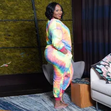 Plus Size 5XL Tie Dye Leopard Two Piece Sets OSIF-20971