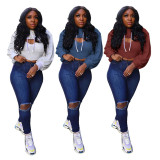 Fashion Sexy Solid Color Hooded Hollow Sweatshirts GLF-8088