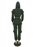 Casual Solid Ruffled Hooded Two Piece Sets NM-8333