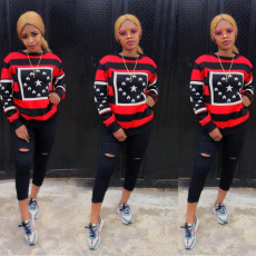 Casual Star Striped Print O Neck Sweatshirt DAI-8070