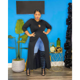 Plus Size 5XL Solid Color Sexy Hollow Out Split Long Top ASL-7008