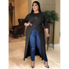 Plus Size 5XL Solid Color Sexy Hollow Out Split Long Top ASL-7008
