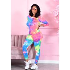 Tie Dye Print Long Sleeve Two Piece Pants Set XMY-9281