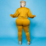 Plus Size 5XL Solid Long Sleeve Two Piece Pants Set OSIF-21022