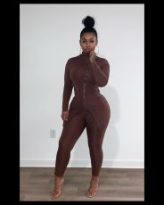 Solid Split Zipper Top And Pants 2 Piece Sets BLX-7551
