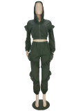 Casual Solid Ruffled Hooded Two Piece Sets NM-8333
