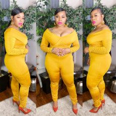 Plus Size 5XL Solid Slash Neck Tight Jumpsuit OSIF-20959