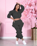 Casual Solid Ruffled Hooded Two Piece Sets NM-8333