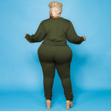 Plus Size 5XL Solid Long Sleeve Two Piece Pants Set OSIF-21022