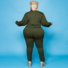 Plus Size 5XL Solid Long Sleeve Two Piece Pants Set OSIF-21022