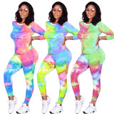 Tie Dye Print Long Sleeve Two Piece Pants Set XMY-9281