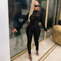 Geometric Print Long Sleeve Tight Jumpsuits SFY-213