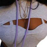 Fashion Sexy Solid Color Hooded Hollow Sweatshirts GLF-8088