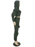 Casual Solid Ruffled Hooded Two Piece Sets NM-8333