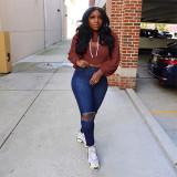 Fashion Sexy Solid Color Hooded Hollow Sweatshirts GLF-8088