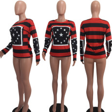 Casual Star Striped Print O Neck Sweatshirt DAI-8070
