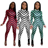 Sexy Striped Long Sleeve Tight Jumpsuits SFY-212