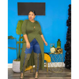 Plus Size 5XL Solid Color Sexy Hollow Out Split Long Top ASL-7008