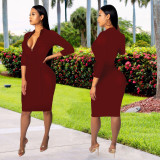 Sexy Solid Long Sleeve Slim Midi Dress SMR-9964