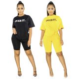 Letter Print T Shirt Shorts Two Piece Sets SMR-9910