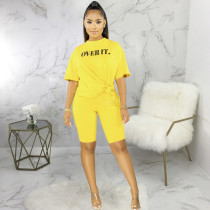 Letter Print T Shirt Shorts Two Piece Sets SMR-9910