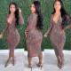 Sexy Printed V Neck Slim Midi Dress SMR-9943