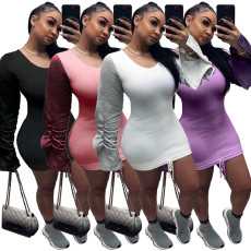 Casual Patchwork Ruched Sleeve Mini Dress SMR-9846