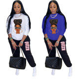 Casual Print Long Sleeve Pants Two Piece Set NYF-8035