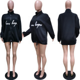 Letter Print Casual Loose Zipper Coat BGN-140