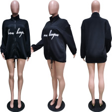 Letter Print Casual Loose Zipper Coat BGN-140